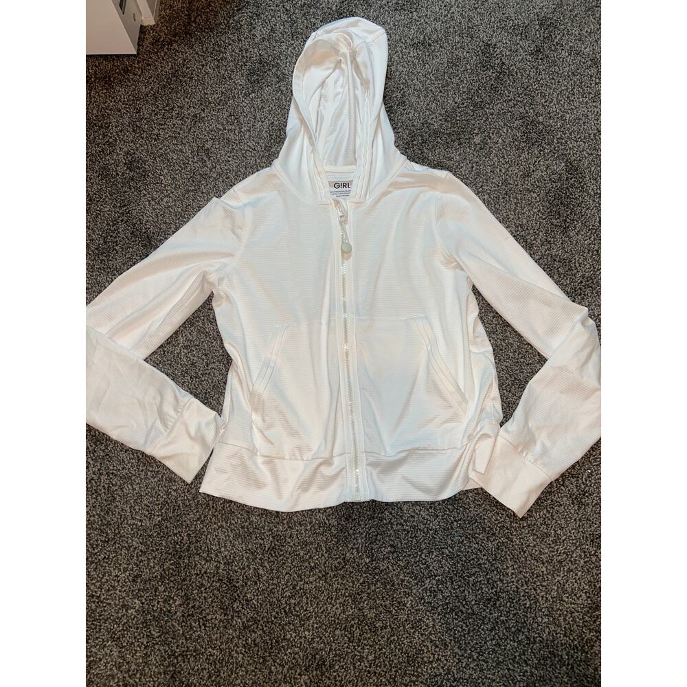 athleta girl girls white zip hooded jacket large /12